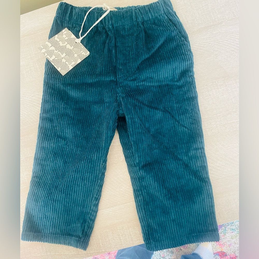 New Kate Quinn organic corduroys pants teal infant toddler sz 12-18 mos pockets